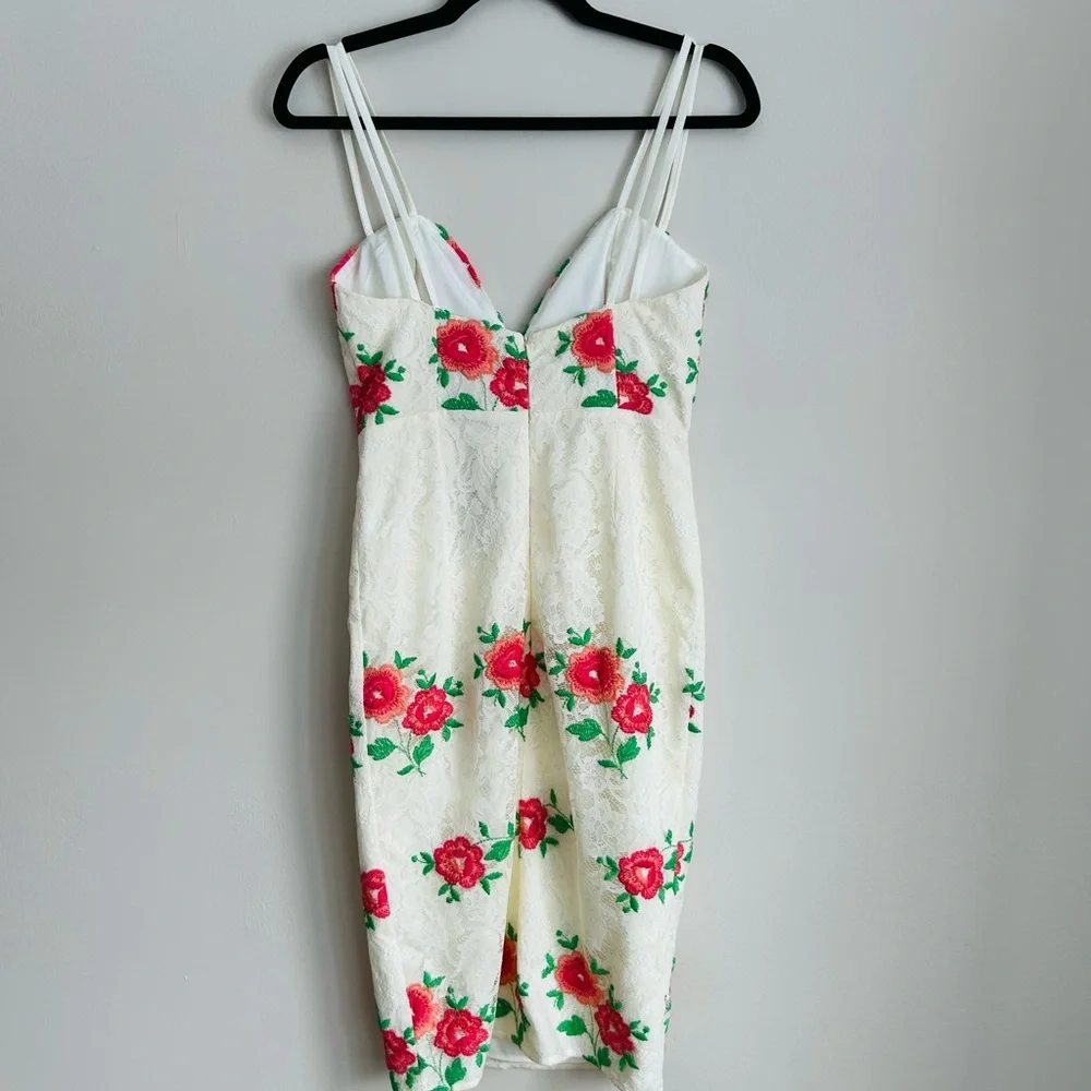 X by NBD White Floral Midi Slip Dress NWT Rose Print Lace Slit Size XS - Picture 6 of 9